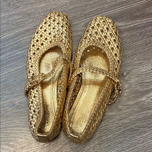Zara Gold Woven Flats
